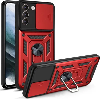 Produktbild von Galaxy S21+ Plus 5G Hülle mit 360° Drehbarer Magnetische Ring Ständer Halter Dia Kameraschutz TPU Bumper Silikon Schutzhülle für Samsung Galaxy S21 Plus 5G Rot