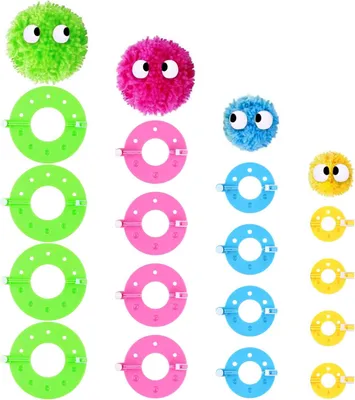 Imagen del producto de Kit para hacer pompones, con 16 plantillas, 4 tamaños, de plástico, para proyectos de manualidades