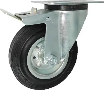 Obrázek produktu pro Kovovo-pryžová kola Náhradní gumová kola 125 mm / 80 kg ve výklopných pouzdrech s brzdou, plné gumové pneumatiky Ocelové ráfky Přepravní kolečka (25MH)