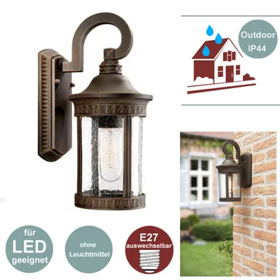 Produktbild von Massive Wandleuchte 152218610, Wandbeleuchtung für den Außenbereich, Braun, Aluminium, Glas, IP44, Garten, Terrasse, I