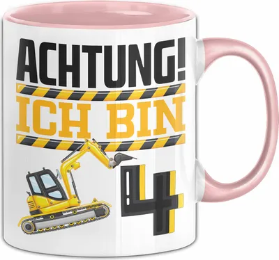 Produktbild von 4. Geburtstag Geschenk Tasse Becher Jungs Baustelle Geburtstagsgeschenk Achtung Ich Bin 4 (Rosa)