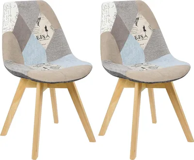 Produktbild von WOLTU Esszimmerstühle 2er-Set Design Stuhl Küchenstuhl Holz, Leinen, Patchwork