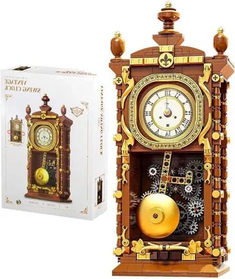 Productafbeelding van Vintage Hangklok met Klem, Bouwstenen Speelgoed met Werkende Klokfunctie en Mechanische Slinger, Creatieve Decoratie en Geschenk voor Volwassenen, Tieners en Kinderen