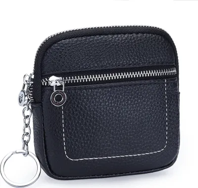 Image de INF Mini porte-monnaie stylé en cuir véritable avec fermeture éclair Noir