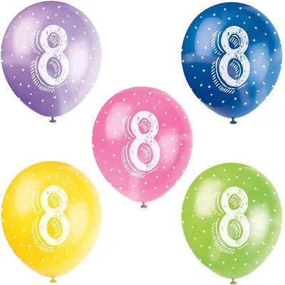 Produktbild von Unique Bunte Luftballons für den 8. Geburtstag, 5 Stück, 30 cm Durchmesser