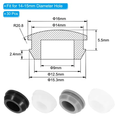 Produktbild von 30 Stš¹ck 14mm Durchmesser Silikon Abdeckkappen fš¹r Bohrl?cher, in Riegelform M?bel Lochverschluss Knopf Schutzabdeckung Gummistopfen fš¹r 14mm Loch, Grau.