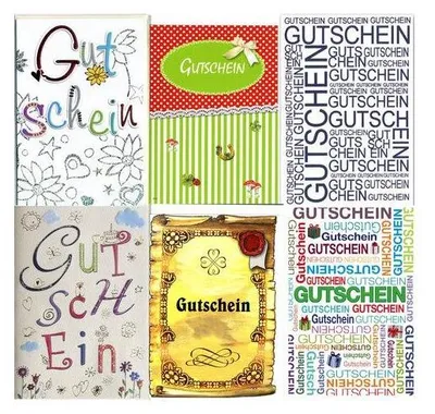 Produktbild von Gutscheinkarten, sortiert, farbige Gutscheinmotive