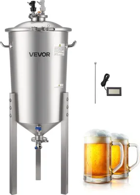 Zdjęcie produktu dla VEVOR stożkowy fermentor ze stali nierdzewnej 30-litrowy zbiornik fermentacyjny do warzenia piwa w domu, naczynie fermentacyjne ze stożkową podstawą i przedłużonymi nogami i pokrywą i uchwytem i termometrem, naczynie fermentacyjne do fermentacji wina i piwa