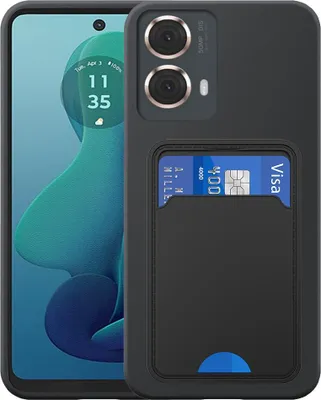 Zdjęcie produktu dla Etui na telefon Motorola Moto G 2024 z uchwytem na kartę TPU - elastyczne etui na tył z silikonu TPU z kieszenią na kartę - czarne - Smartphonics
