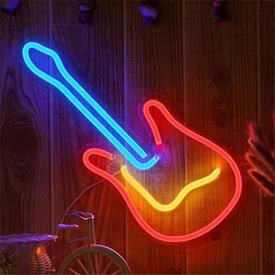 Obrázok produktu pre NEON LED svetlo, dekoratívne nástenné svetlo, gitara, červená žltá modrá, cca 40 x 19 x 2 cm