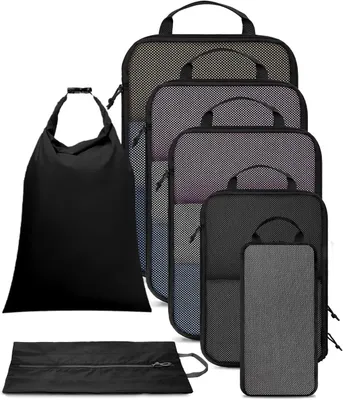 Produktbild von Set Reise-Organizer 7-teilig Kompressionstaschen Komplettset Schwarz