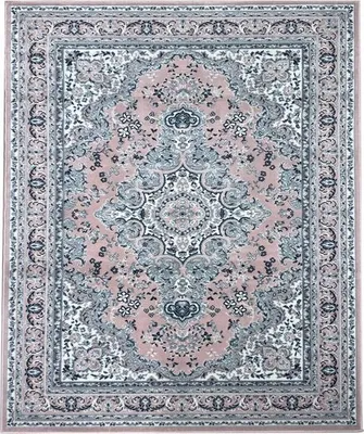 Produktbild von Orientteppich in Rosa und Grau mit klassischem Muster – Waschbar & Stilvoll : 80x150 cm