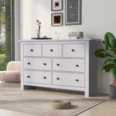 Produktbild von MODFU Kommoden Sideboard mit 7 Schubladen,Schrank Beistellschrank mit Auszugsschiene ausgestattet,Aufbewahrungskommode,Weiß,140×40×89cm