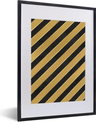 Produktbild von MuchoWow® Gerahmtes Poster Muster - Streifen - Gold - Schwarz 30x40 cm - Poster mit Schwarzem Bilderrahmen Wandposter Rahmen Foto Bilder - Wandposter Schlafzimmer