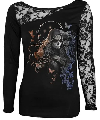 Produktbild von Spiral Direct - "Gothic Grace" Oberteil für Damen, Spitze auf Einer Schulter RO16278 (XL) (Schwarz)