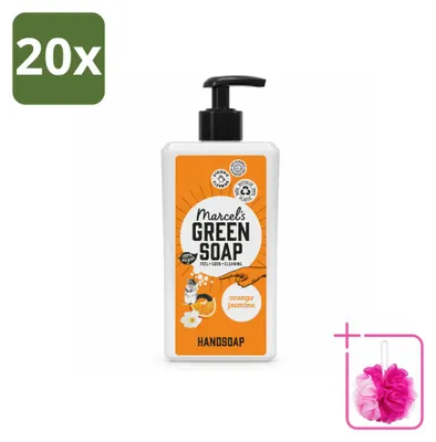 Obrázek produktu pro 20 kusů ručně vyráběného mýdla Marcel's Green Soap na mytí rukou – pomeranč a jasmín – 500 ml – výhodný balení – 20 kusů