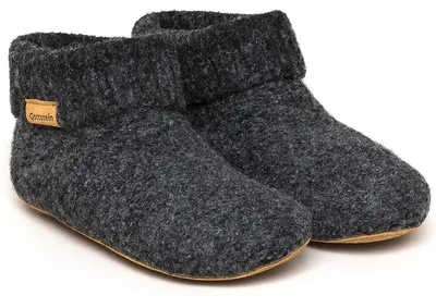 Produktbild von Gottstein Knit Boot Uni Wollstrick-Hüttenschuhe Schwarzmele (Charcoal), 48-700-4300