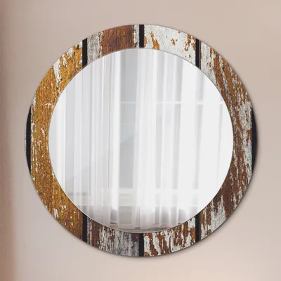 Produktbild von Ø70cm Spiegel - Glasrahmen mit Aufdruck - Wandspiegel Schlafzimmer - vintage dunkel Holz