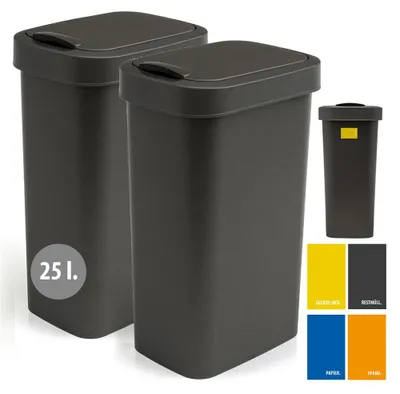 Produktbild von Mülleimer 25l groß mit Deckel, 2er Set Schwingdeckel, 2x25 l