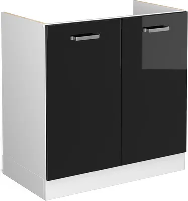 Zdjęcie produktu dla Vicco Szafka pod zlew R-Line, 80 cm bez blatu roboczego, Czarny wysoki połysk/Biały