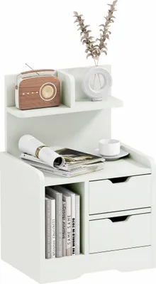 Image de HOMCOM Table de Chevet Table de Nuit Multi-Rangement 2 tiroirs Niche étagère en bois Blanc