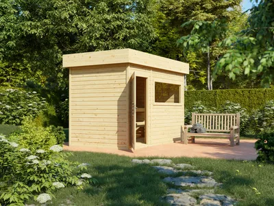 Produktbild von Swedheat Naturbelassen 40 mm Gartensauna, Saunahaus mit Holztür, Fichte Massivholzelemente, 2 Liegen, 2 Kopfstützen, Ofenschutzgitter, Saunaleuchten, Dachpappe