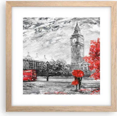 Produktbild von Gerahmtes Poster - Rahmen in heller Eiche - London Bus - 30x30 cm - Wand Bild - Wanddeko - Wandbilder - Kunstposter - Wandposter - Bilderrahmen - Bilder - Kunstdruck - Wandbild - P2NAC30x30-3866
