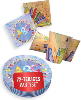 Produktbild von Back to School 72-teiliges Party-Set mit 16 Papptellern, 16 Pappbechern und 40 Servietten