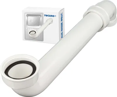 A white plastic sink drain extension pipe and its packaging are shown against a white background.