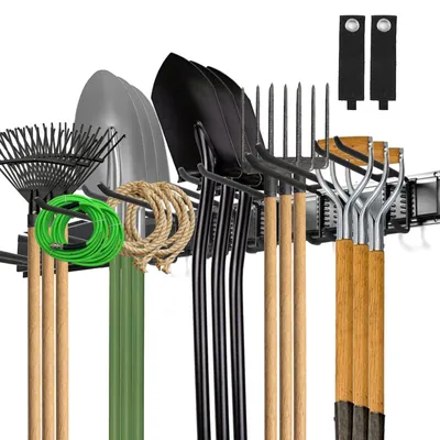 Gartenwerkzeug-Wandhalter, 120 cm, Metall, 3 Schienen, 9 Haken