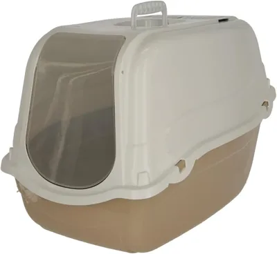 Productafbeelding van Kattenbak met deksel voor katten - 57 x 39 x 41 cm - klapklep en geurfilter - taupe en crème