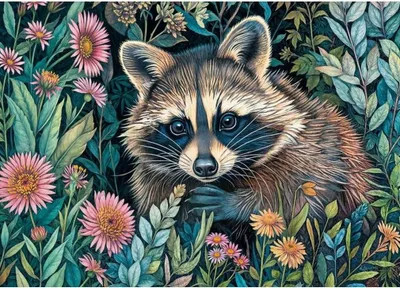 Image de Cherry Pazzi - Puzzle Raton laveur dans les fleurs - 1000 dielov