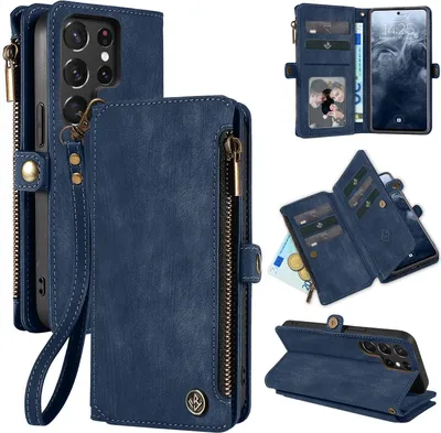 Produktbild von Handy Hülle für Samsung Galaxy S22 Ultra 5G Geldbeutel Geldbörse RFID Schutz Klapphülle Cover Schutzhülle Wallet Farbe: Blau