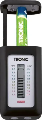A battery tester with a battery inserted.