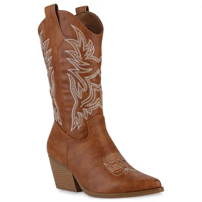 Van Hill Cowboystiefel Damen Leicht Gefütterte Stiefel Stickereien 839927