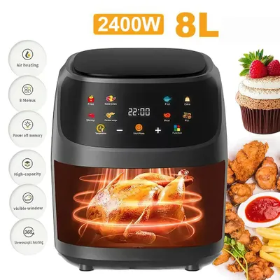 Obrázok produktu pre Fritovací hrn na horúci vzduch – Elektrická fritéza – 8 litrov – Bez oleja – Dotykové LED ovládanie – Nepriľnavý kôš – Priehľadné okienko – Vhodné pre rodinu