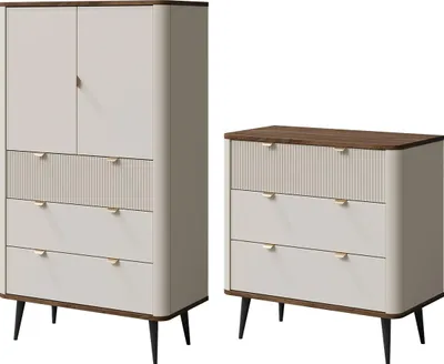 Produktbild von Wohnzimmer-Set Marly Wohnwand-Set Farbe und Setgröße wählbar,Standregal mit Kommode,Kaschmir / Walnuss