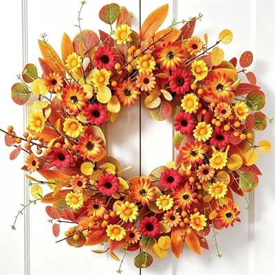 Produktbild von Türkranz Herbst 55cm Kunstblumen Deko Erntekranz für Haustür Wohnzimmer Landhausstil
