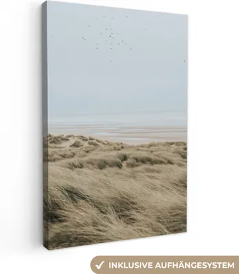 Produktbild von OneMillionCanvasses® - Leinwandbilder - 90x140 cm, Strand - Düne - Vogel, Wandbilder Kunstdruck Wanddekoration - Wandschmucke - Schlafzimmer