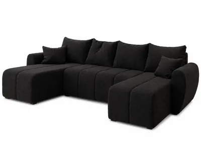 Produktbild von Ecksofa MOKA U mit Schlaffunktion, Sofa mit Bettkasten, Wohnzimmersofa, Couch, Bettsofa, Couchgarnitur – Schwarz Sawana 14