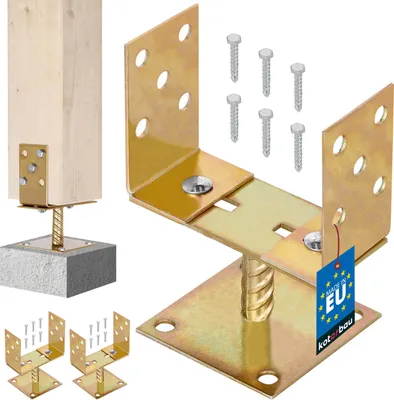 Immagine prodotto di KOTARBAU® 2 pz Fissaggio Pali Legno Supporti Regolabili Pavimento 0-160 mm Acciaio Zincato Staffe per Pali Oro Staffa Travi Legno Supporto Palo