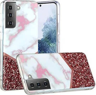 Produktbild von CLM-Tech Hülle kompatibel mit Samsung Galaxy S22 Plus - TPU Silikon-Hülle Case Schutzhülle Handyhülle - Marmor, Glitzer rosa weiß mehrfarbig