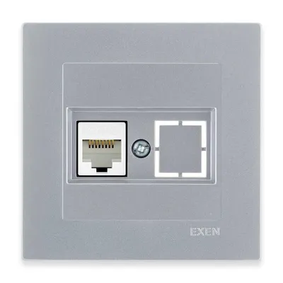 Image de Prise RJ45 simple pour ordinateur, Cat. 6, couleur argent + cadre argenté, EXEN