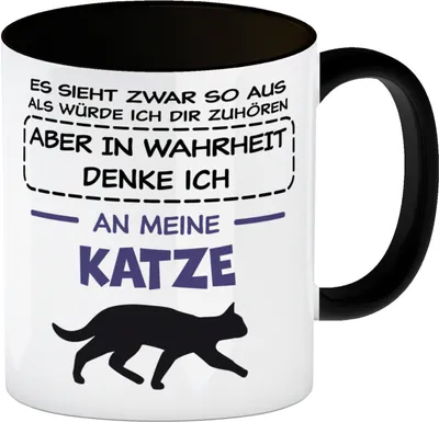 Produktbild von In Wahrheit denke ich an Katzen Kaffeebecher Schwarz