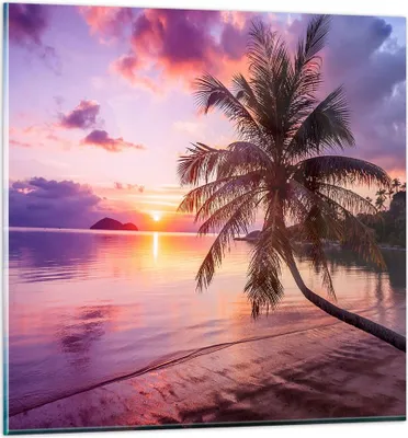 Produktbild von Bilder auf glas - Strand Meer Palme - 70x70cm - Glasbilder - Wandbilder - Kunstdruck - zum Aufhängen bereit - Wanddekoration aus Glas - Glas Bilder - Wandbild auf Glas - Einteilig - GAC70x70-3912
