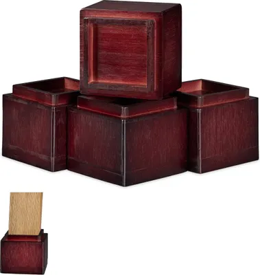 Obrázok produktu pre Relaxdays – sada 4 podložiek pod nábytok, zvýšenie o 8,5 cm, na stoly, stoličky a iný nábytok, VxŠxH 10x11,5x11,5 cm, červenohnedá