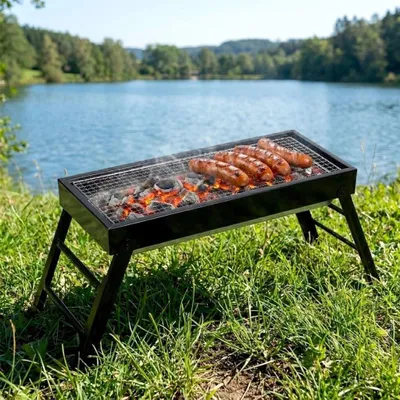 Obrázek produktu pro Přenosný gril na dřevěné uhlí, skládací ocel, 77x23x31 cm