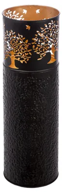 Image de Bougeoir cylindrique, motif "Arbre de vie", en métal, noir, lot de 2, hauteur 51 cm, diamètre 15,5 cm. Référence : 55014. Code EAN : 4063387550144