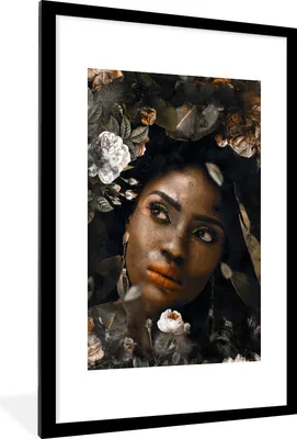 Produktbild von MuchoWow® MuchoWow® Gerahmtes Poster Frau - Blumen - Farben 60x90 cm - Poster mit zchwarzem Bilderrahmen - Dekoration - Wandposter Wohnzimmer - Hochwertig