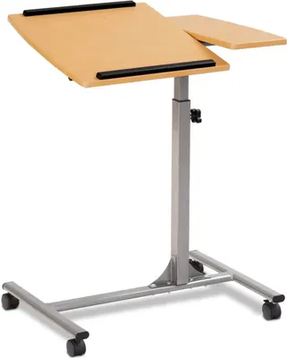 Produktbild von Laptoptisch mit Rollen, hoehenverstellbar & neigbar, Beistelltisch Notebooktisch, 2 Stopp-Leisten, Pflegetisch Betttisch mit Ablage für Maus, 64 x 45 x 93 cm